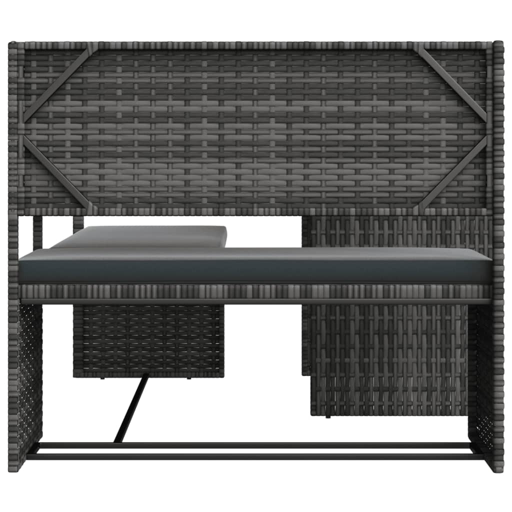 Outdoor Furniture Sets - Garden Sofa with Table and Cushions L-Shaped Grey Poly Rattan