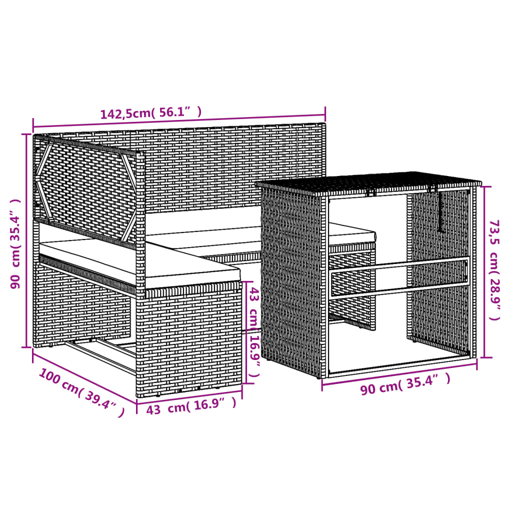 Garden Sofa with Table and Cushions L-Shaped Grey Poly Rattan, Outdoor Furniture Sets