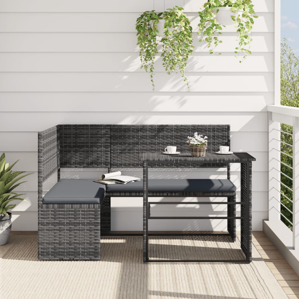 Garden Sofa with Table and Cushions L-Shaped Grey Poly