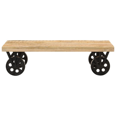 Nomadic Charm: Mango Wood Coffee Table with Rolling Wheels