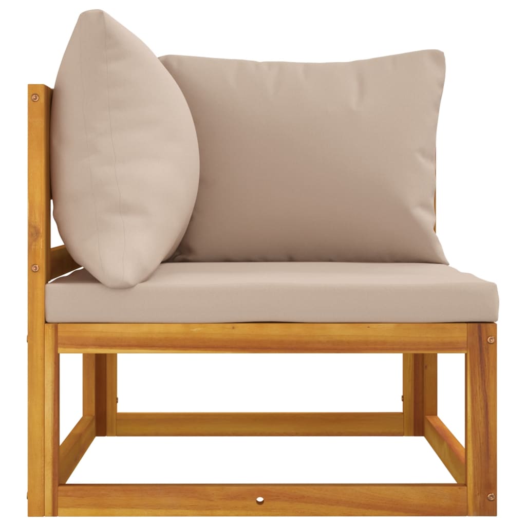 Acacia Wood Sectional Corner Sofa with Taupe Cushions
