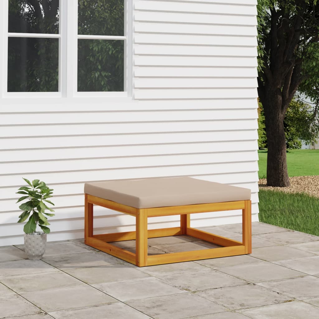 Acacia Wood Garden Footrest with Taupe Cushion