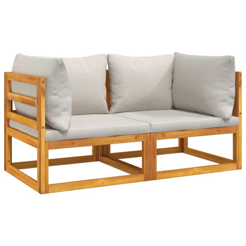 Acacia Wood Dual Sectional Corner Sofas with Light Grey Cushions