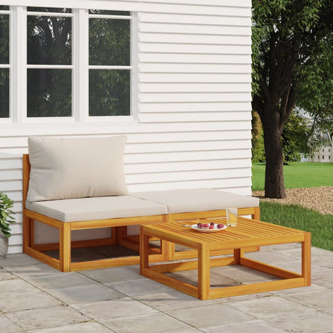 Acacia Wood 3-Piece Garden Lounge Ensemble with Cushions