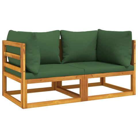 Acacia Wood Dual Sectional Corner Sofas with Green Cushions