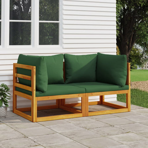 Acacia Wood Dual Sectional Corner Sofas with Green Cushions