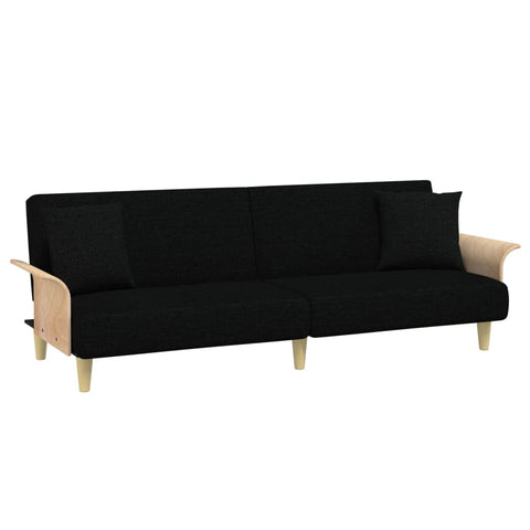Opulent Onyx Comfort: Black Fabric Sofa Bed with Inviting Armrests