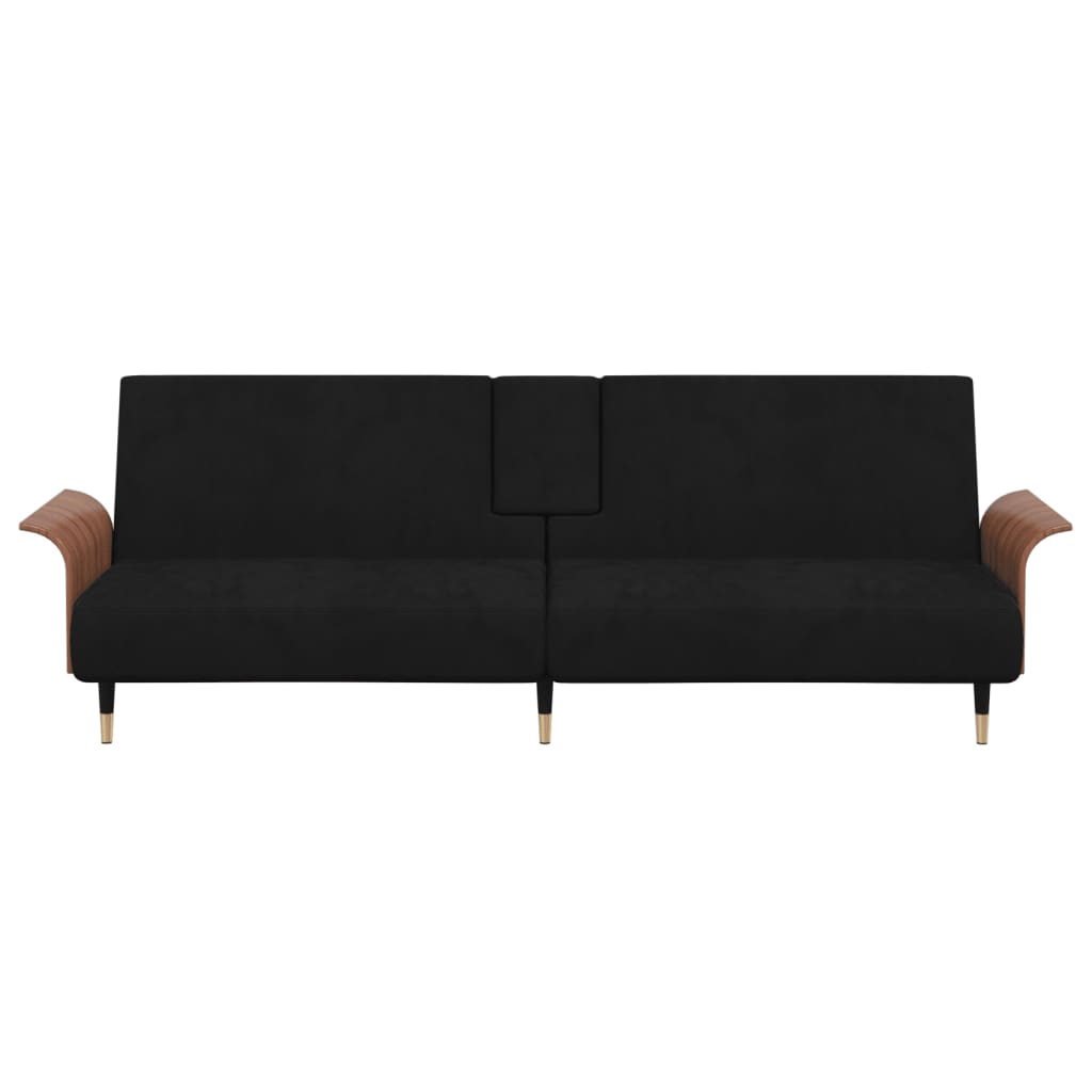 Elegant Twilight Escape: Dark Grey Velvet Sofa Bed with Convenient Cup Holders
