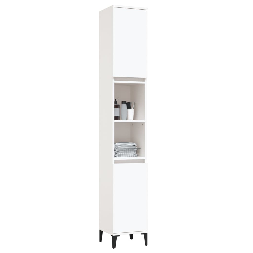 Bathroom Storage Sleek White Engineered Wood Cabinet