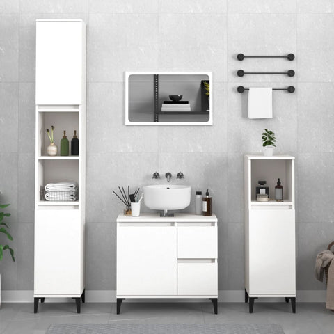 Bathroom Storage Sleek White Engineered Wood Cabinet