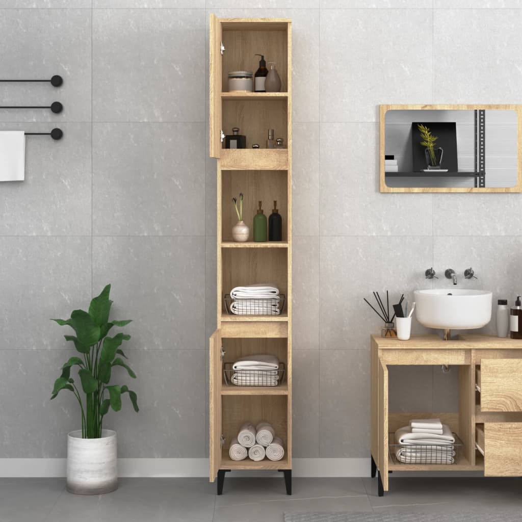 Ebony Elegance: Engineered Wood Bathroom Cabinet