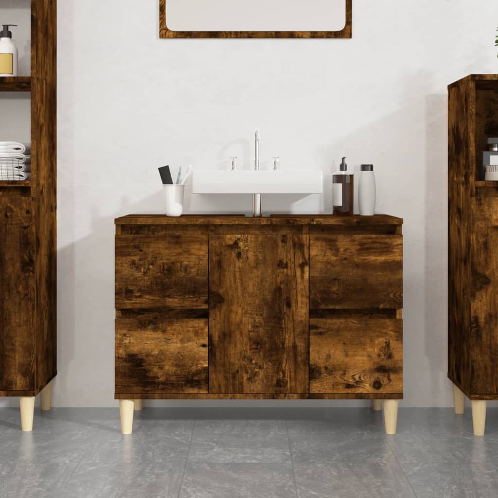 Black Sink Organizer: Engineered Timber Cupboard