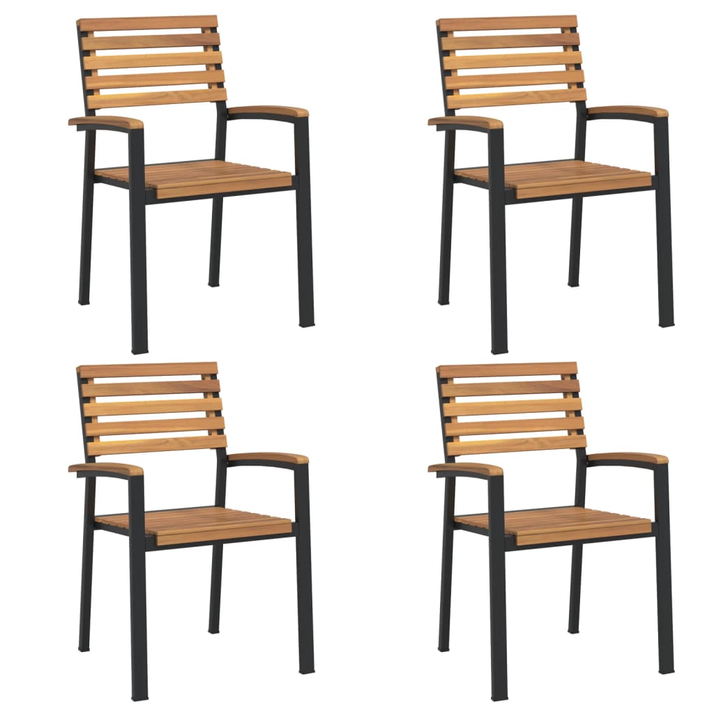Quartet of Stackable Acacia Wood & Metal Garden Chairs