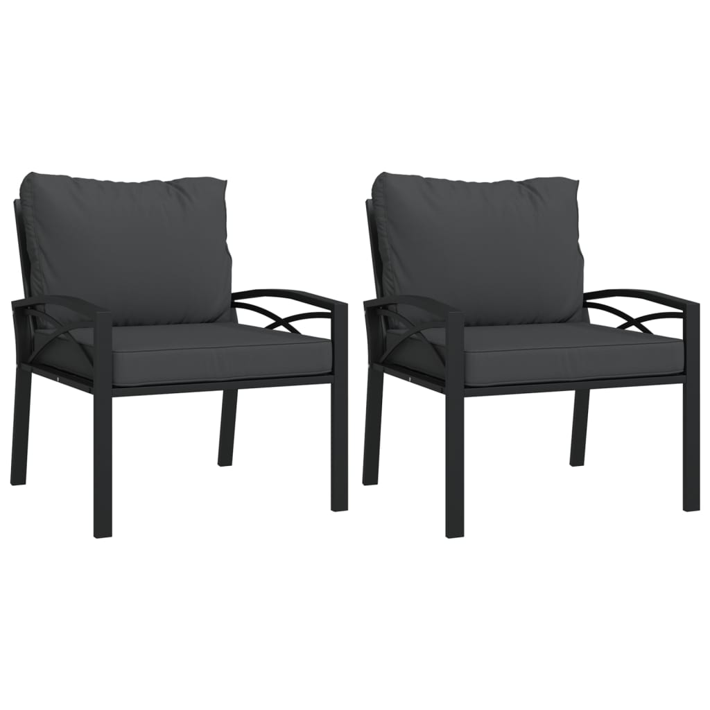Elegant Steel Garden Chairs with Grey Cushions - Set of 2