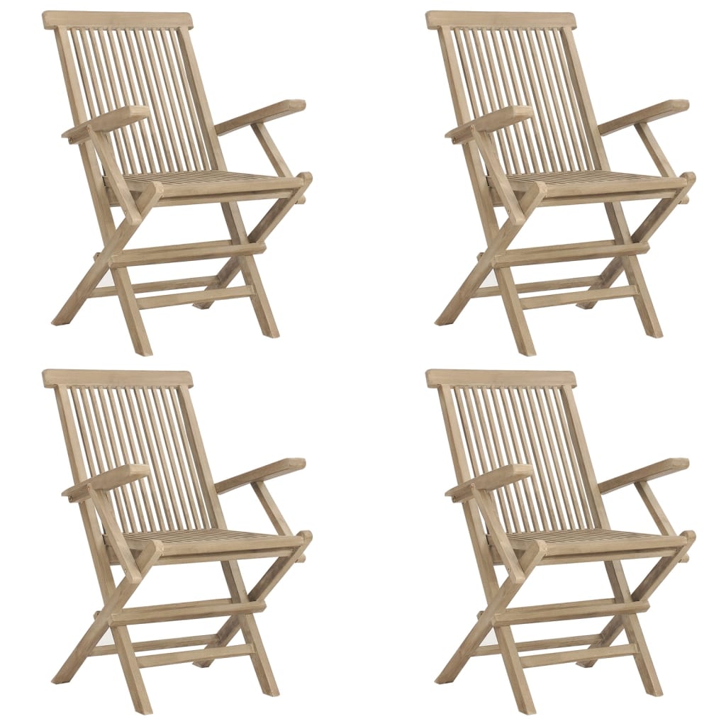 4-Piece Grey Teak Wood Folding Garden Chairs