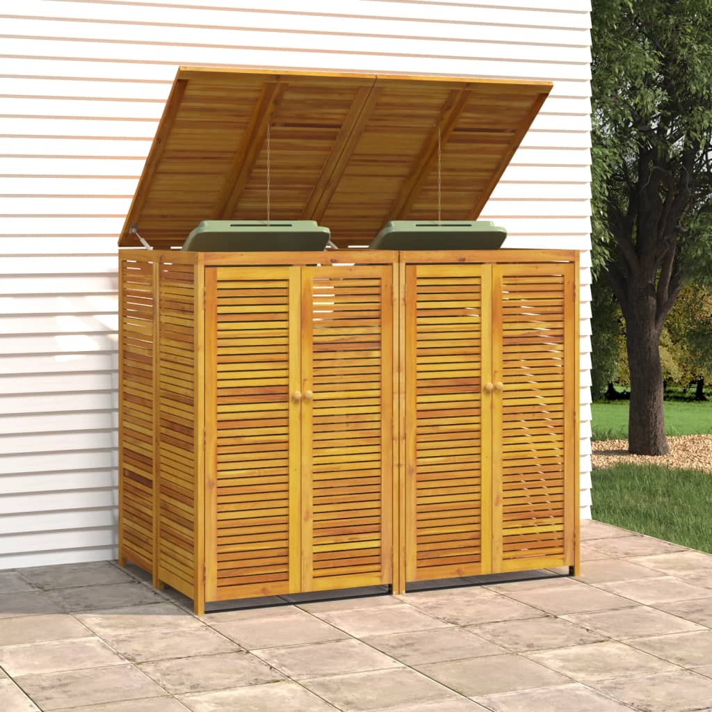 Dual-Compartment Wooden Trash Bin Shelter: Acacia Double Garbage Shed
