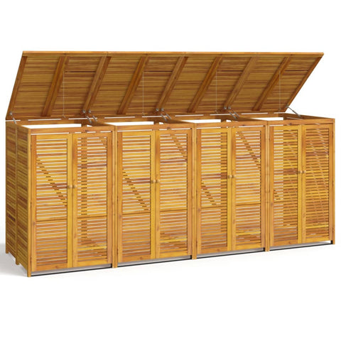 Quadrilateral Timber Waste Bin Shelter: Acacia Quadruple Garbage Shed