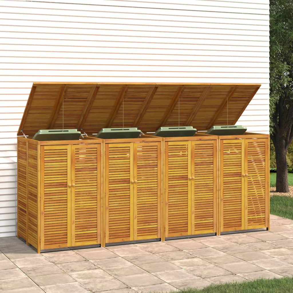Quadrilateral Timber Waste Bin Shelter: Acacia Quadruple Garbage Shed