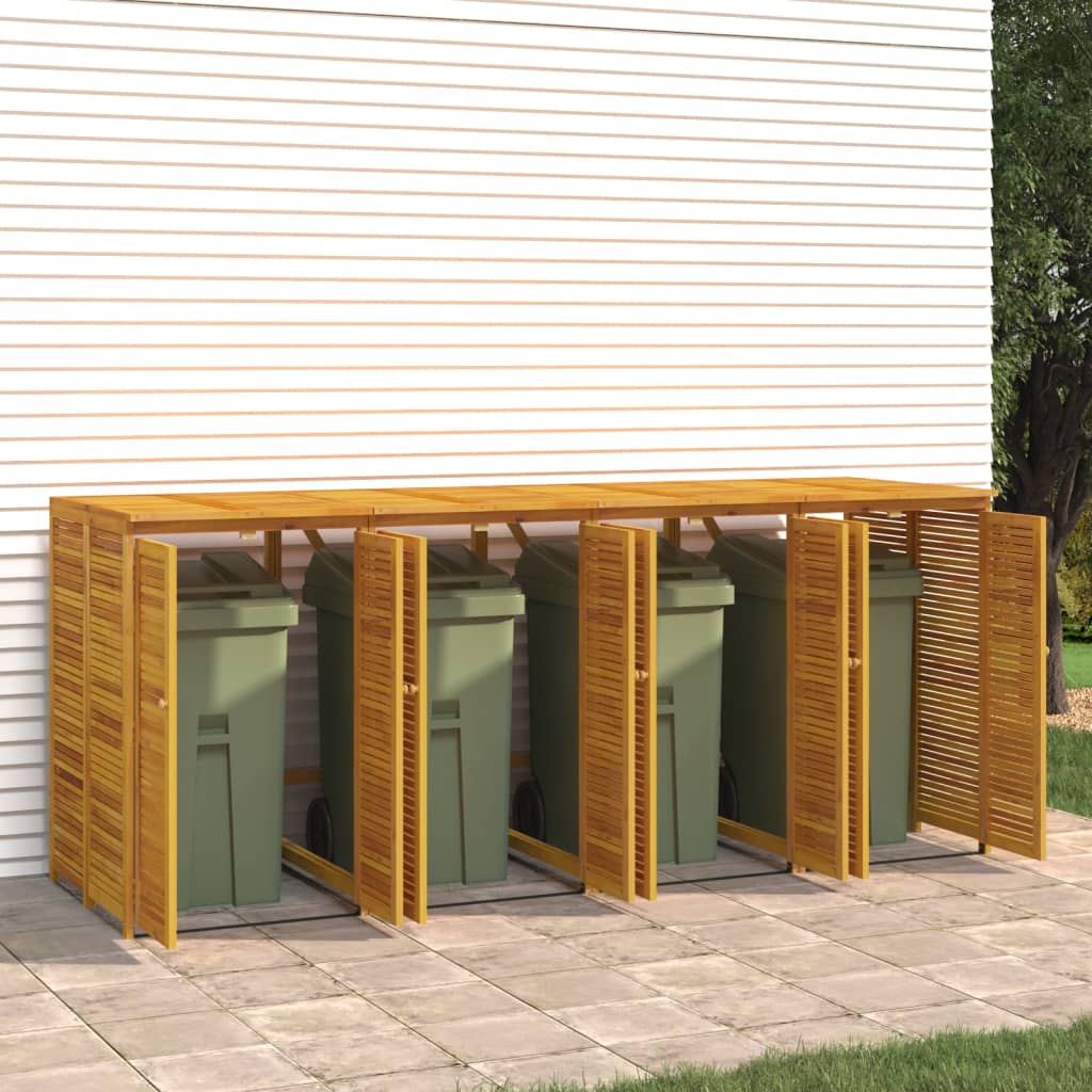 Quadrilateral Timber Waste Bin Shelter: Acacia Quadruple Garbage Shed