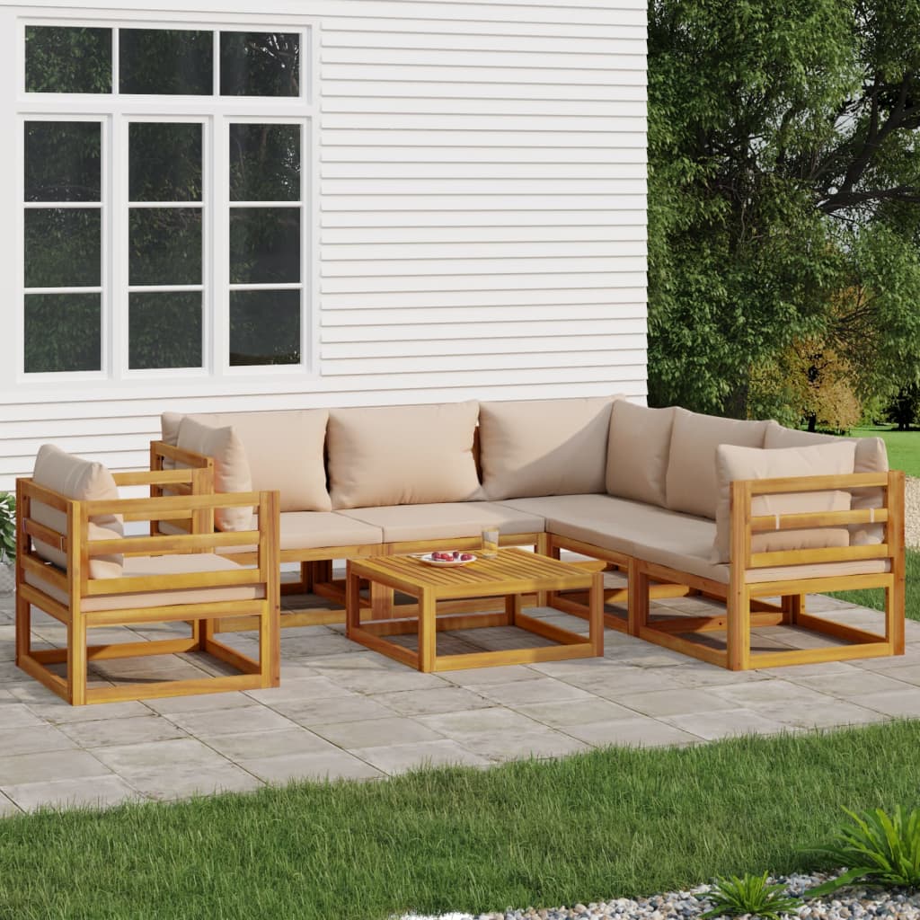 7-Piece Solid Wood Lounge Set with Taupe Cushions