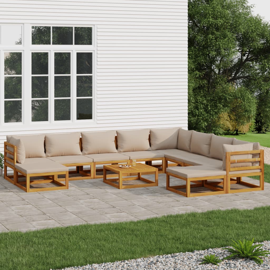 Taupe Tranquility: 11-Piece Solid Wood Garden Lounge Set