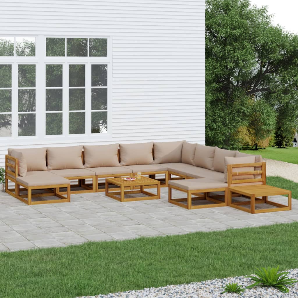 Taupe Temptations: 12-Piece Solid Wood Garden Lounge Set