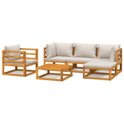 Lustrous Grey: 6-Piece Solid Wood Garden Lounge Set