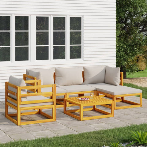 Lustrous Grey: 6-Piece Solid Wood Garden Lounge Set