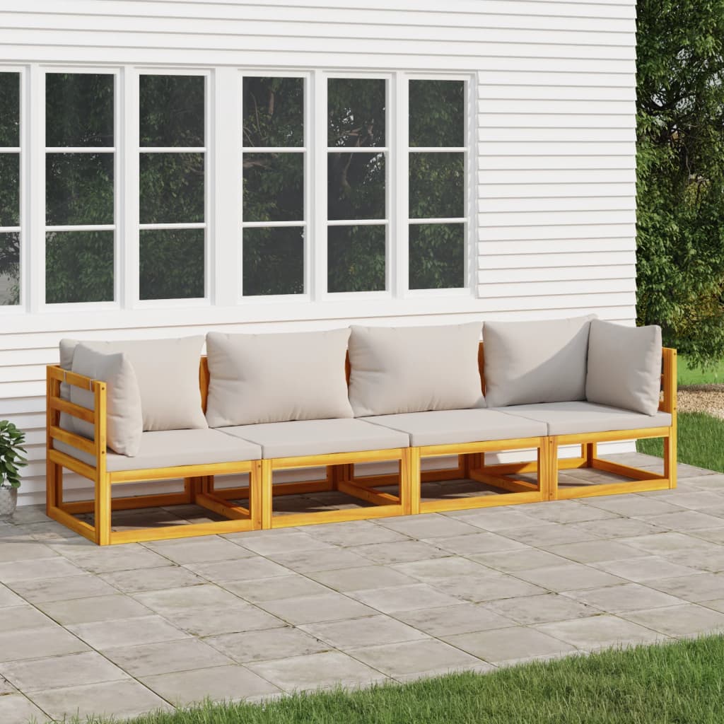 Grey Glimmer: 4-Piece Solid Wood Garden Lounge with Light Cushions