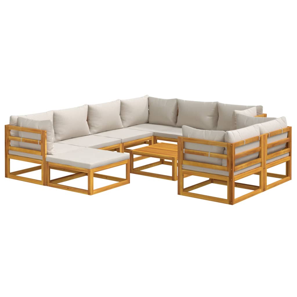 Decadent Grey Decade: 10-Piece Solid Wood Garden Lounge with Light Cushions