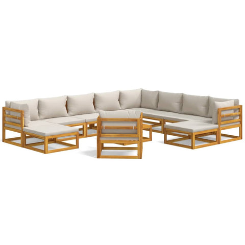 Delight: 12-Piece Solid Wood Garden Lounge with Light Grey Cushions
