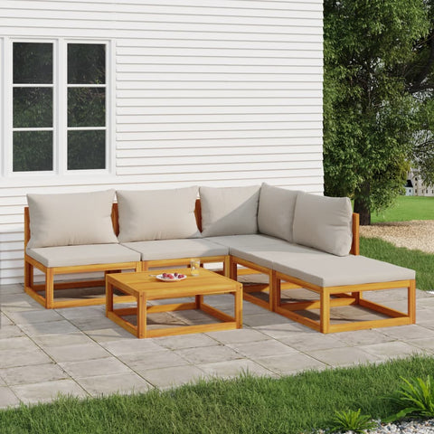 Silvery Shade Soiree: 6-Piece Solid Wood Garden Lounge with Light Grey Cushions