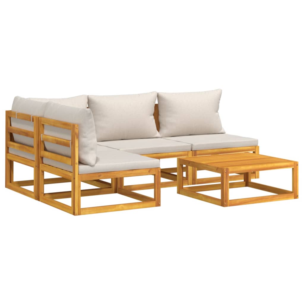 Luminous Lounge Quintessence: 5-Piece Solid Wood Garden Set with Light Grey Cushions