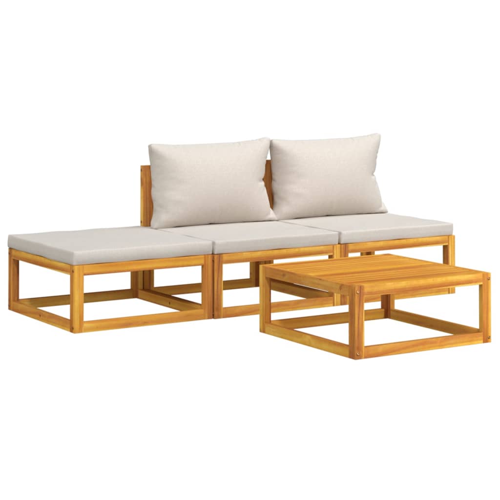 Quaint Grey Quartet: 4-Piece Solid Wood Garden Lounge with Light Cushions