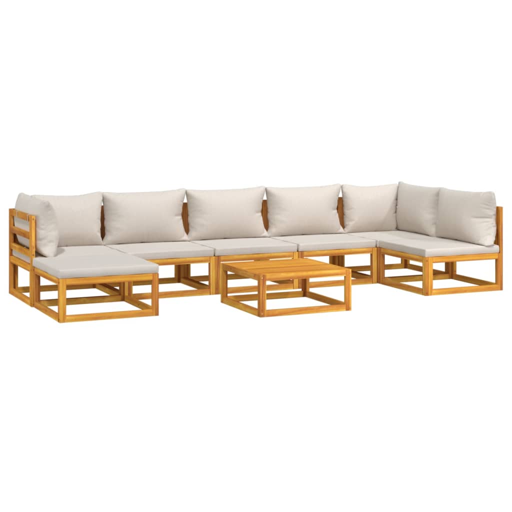 Elegant Grey Octavo: 8-Piece Solid Wood Garden Lounge with Light Cushions