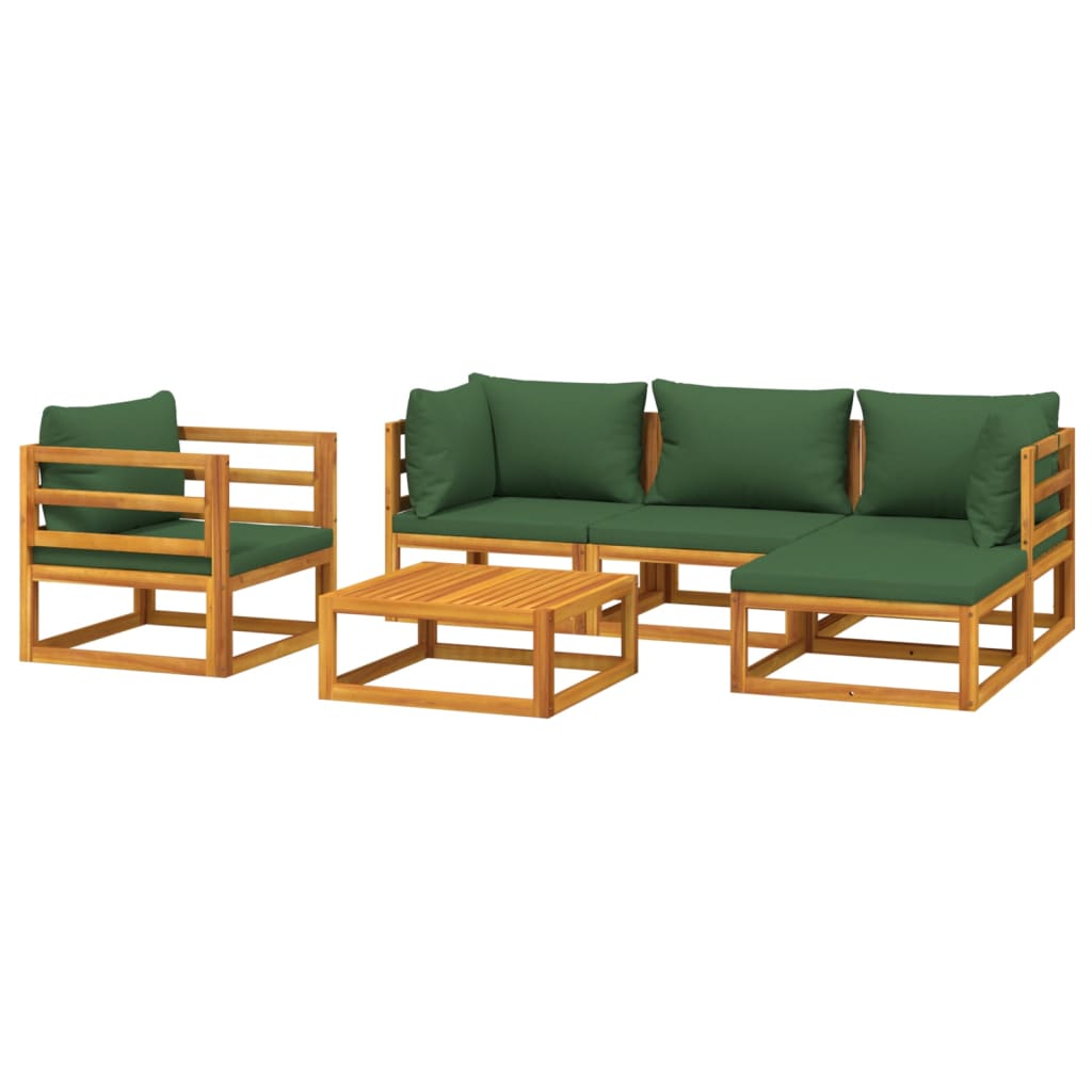 6-Piece Solid Wood Garden Lounge with Green Cushions