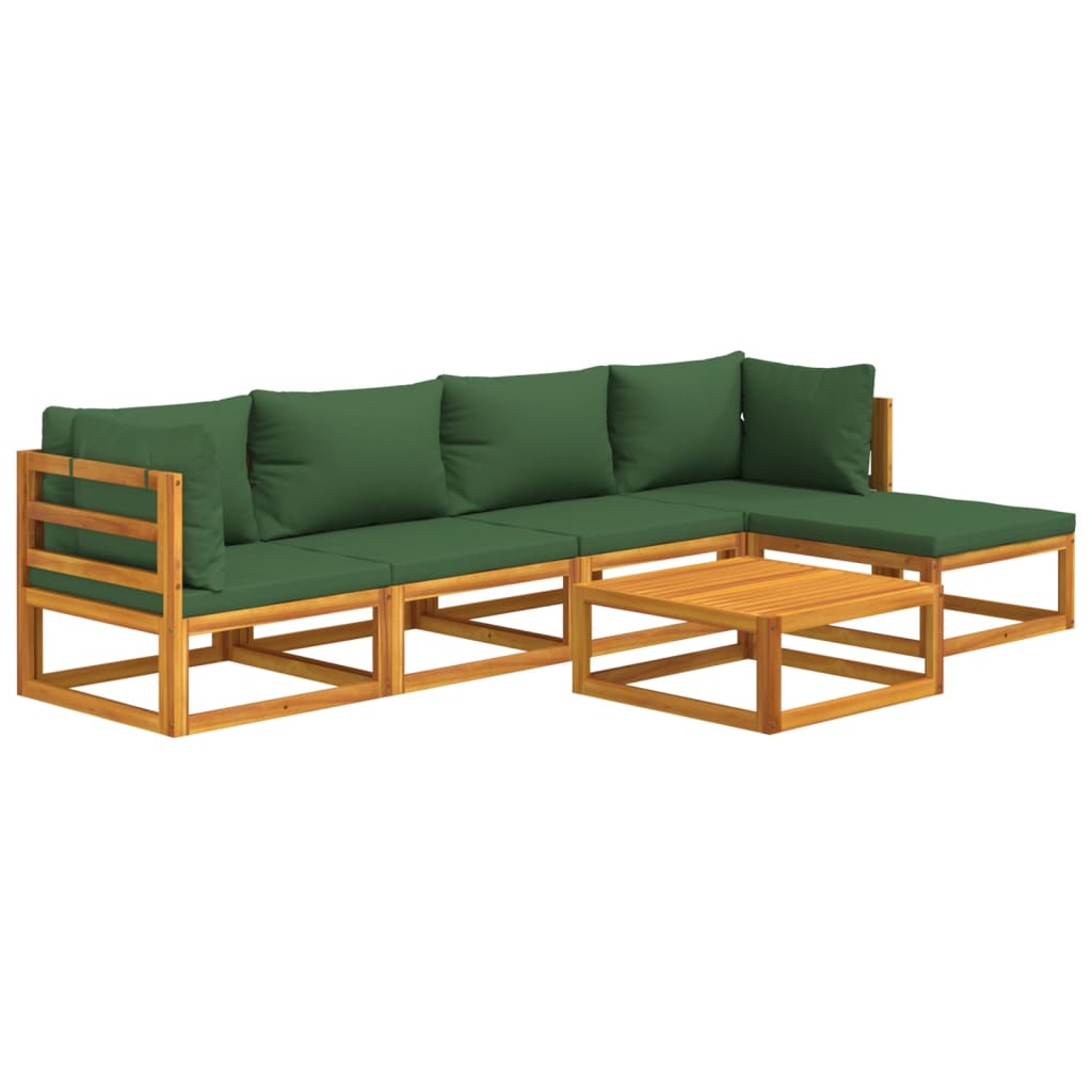 Green Garden Gala: 6-Piece Solid Wood Lounge Set with Cushions