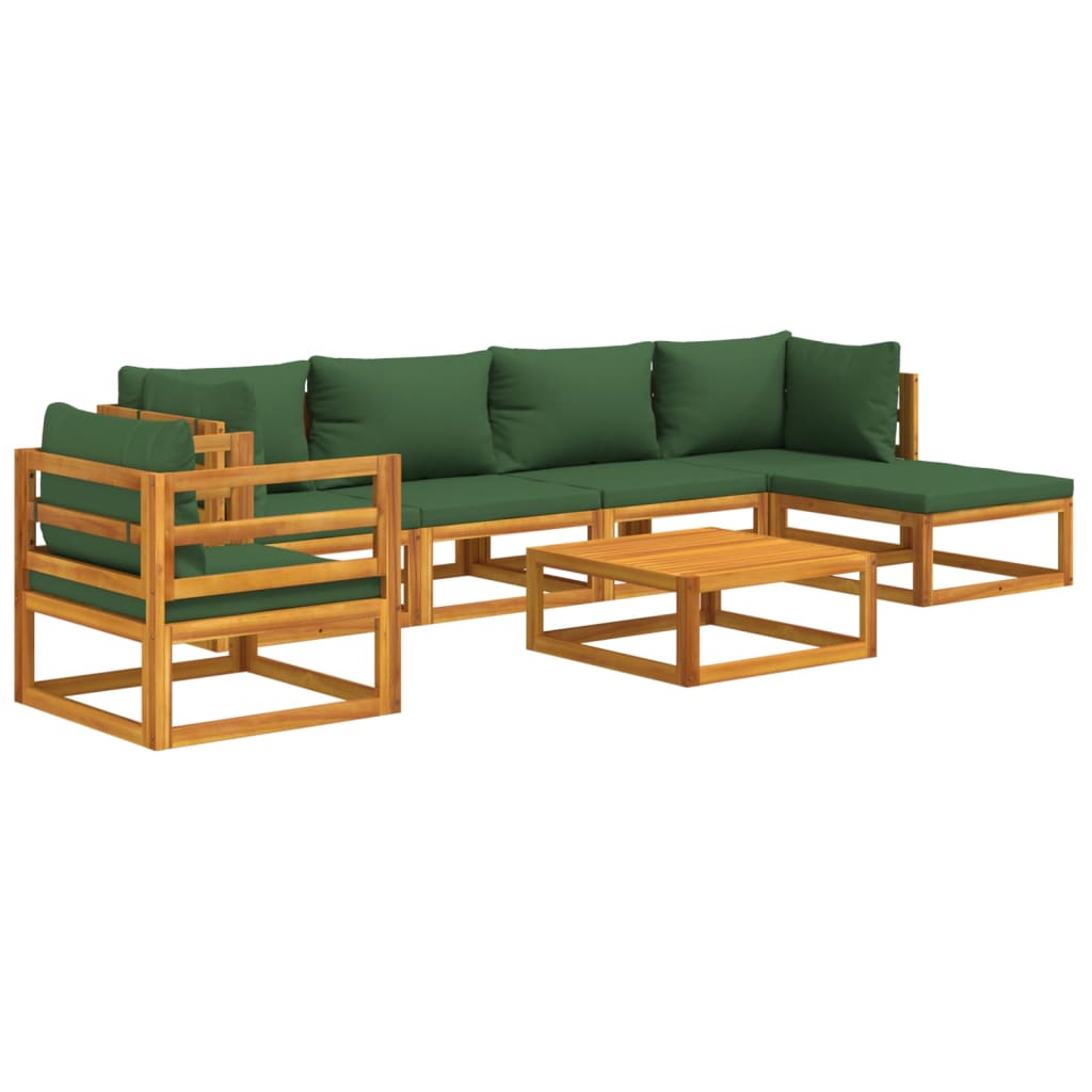 7-Piece Solid Wood Garden Lounge with Green Cushions