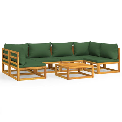 Green Garden Septet: 7-Piece Solid Wood Lounge Set with Cushions