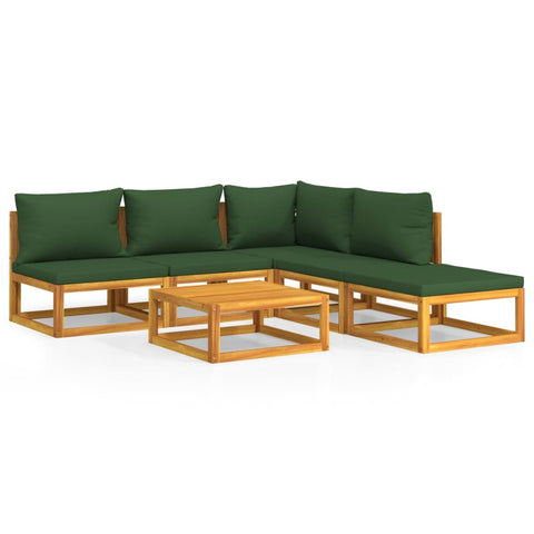 Emerald Ensemble: 6-Piece Solid Wood Garden Lounge with Green Cushions