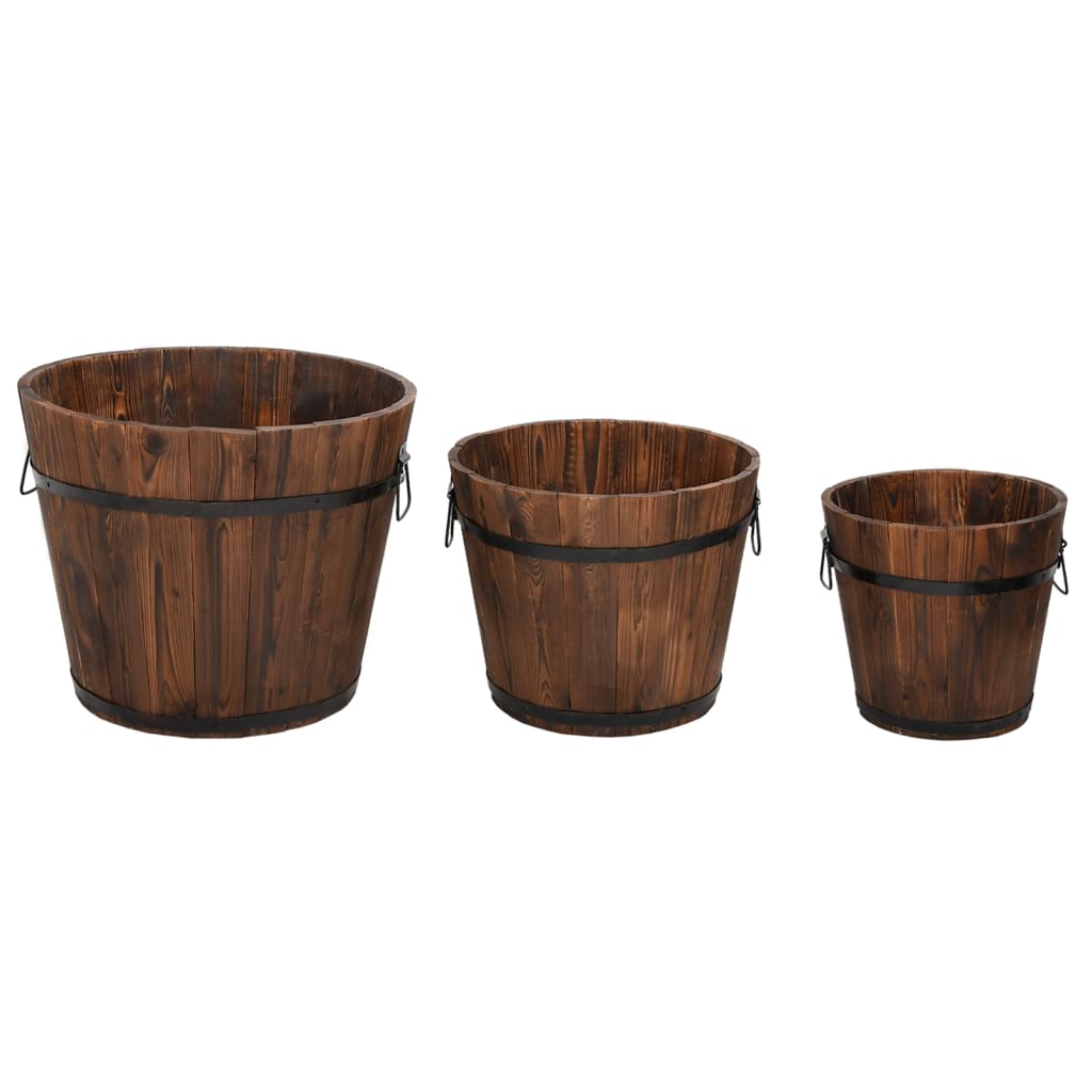 Rustic Trio Wooden Planter Set: Solid Fir Wood Bucket Planters