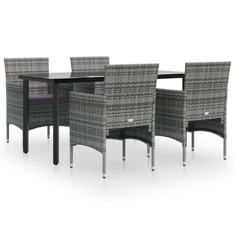 Modern Harmony in Grey & Black: 5-Piece Garden Dining Set with Plush Cushions