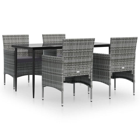 Modern Harmony: 5-Piece Garden Dining Set in Grey and Black with Plush Cushions