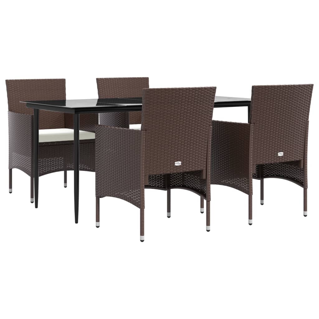 5 Piece Garden Dining Set with Cushions Brown and Black