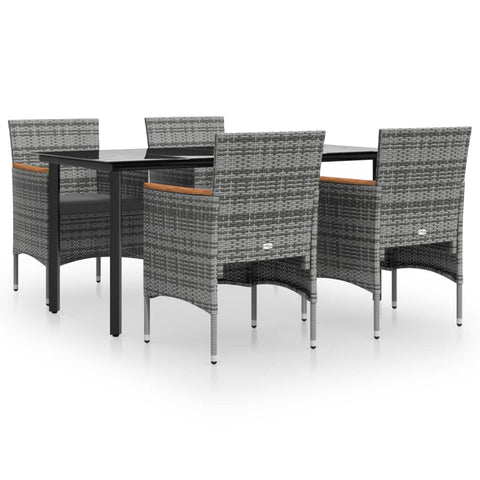 Chic Harmony: 5-Piece Garden Dining Set with Grey Cushions and Black Accents