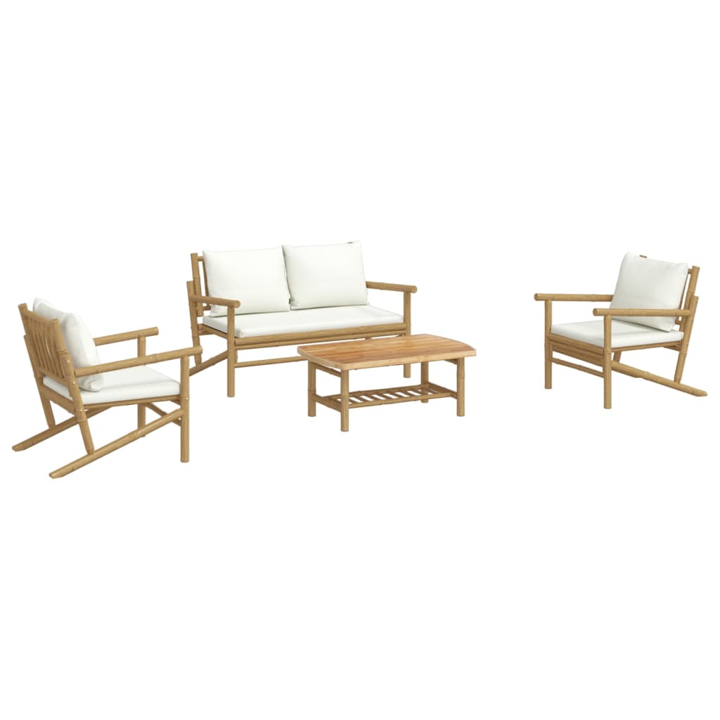 Bamboo Serenity Suite: 4-Piece Lounge Set with Cream White Cushions