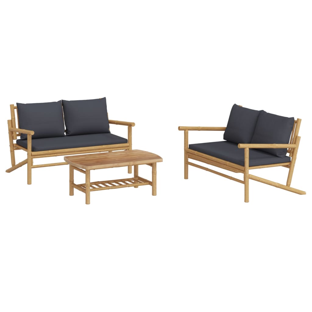 Bamboo Tranquility Trio: 3-Piece Lounge Set with Dark Grey Cushions