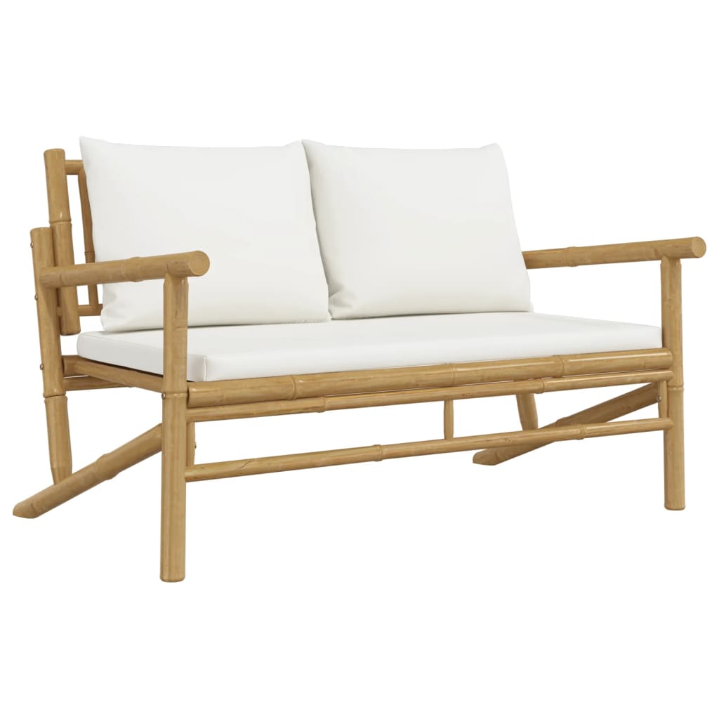 Bamboo Blissful Trio: 3-Piece Lounge Set with Cream White Cushions