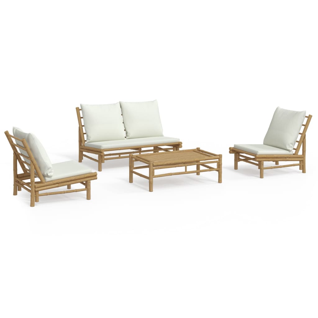 Bamboo Grace Quartet: 4-Piece Lounge Set with Cream White Cushions