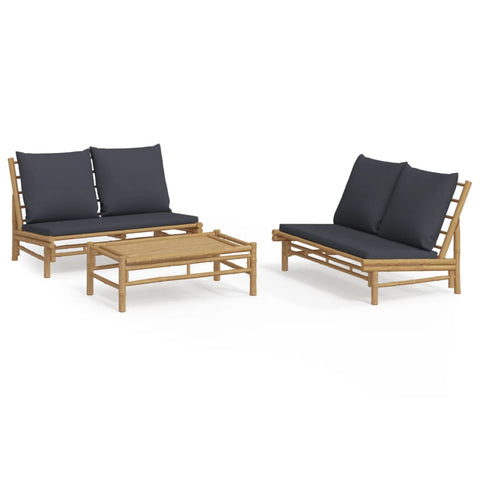 Bamboo Haven Trio: 3-Piece Lounge Set with Dark Grey Cushions